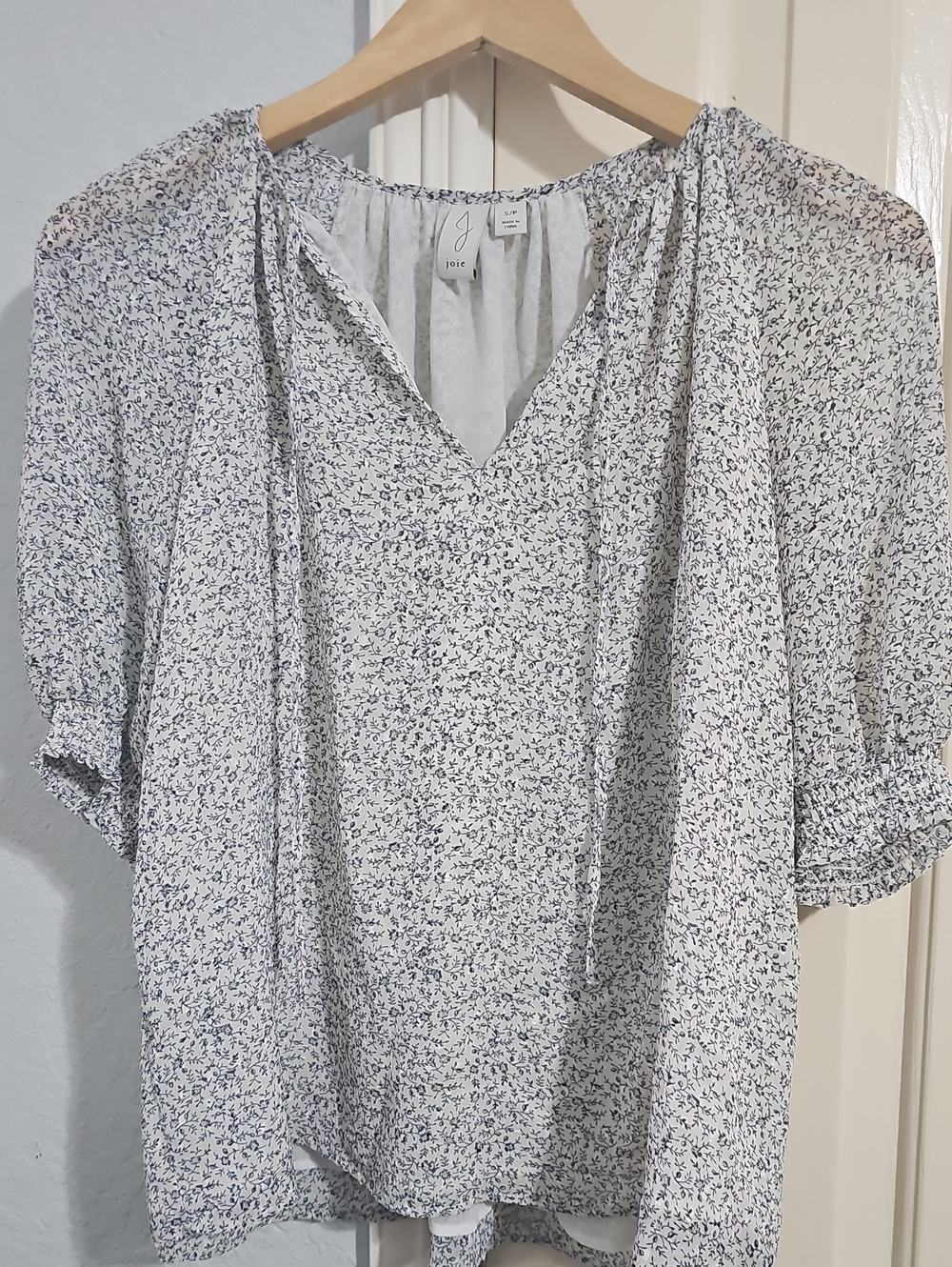 Joie White Blouse with Small Navy Floral Print